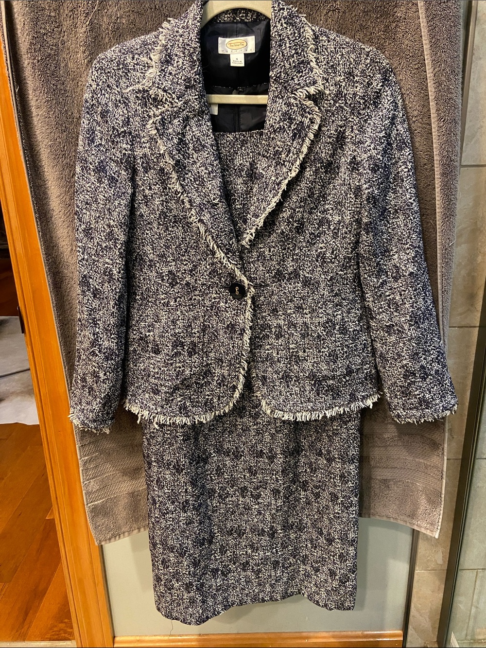 Talbots navy & White Tweed Midi Sheath Dress - Picture 9 of 9